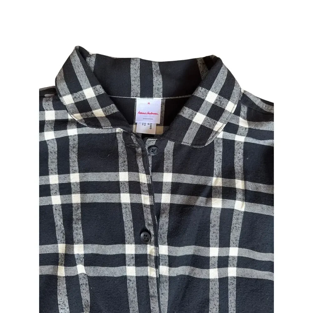Hanna Andersson Women's Holiday Flannel Pajama Set Black & White Plaid Sz Medium